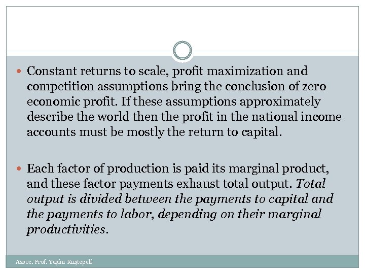  Constant returns to scale, profit maximization and competition assumptions bring the conclusion of