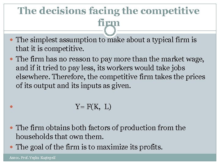 The decisions facing the competitive firm The simplest assumption to make about a typical