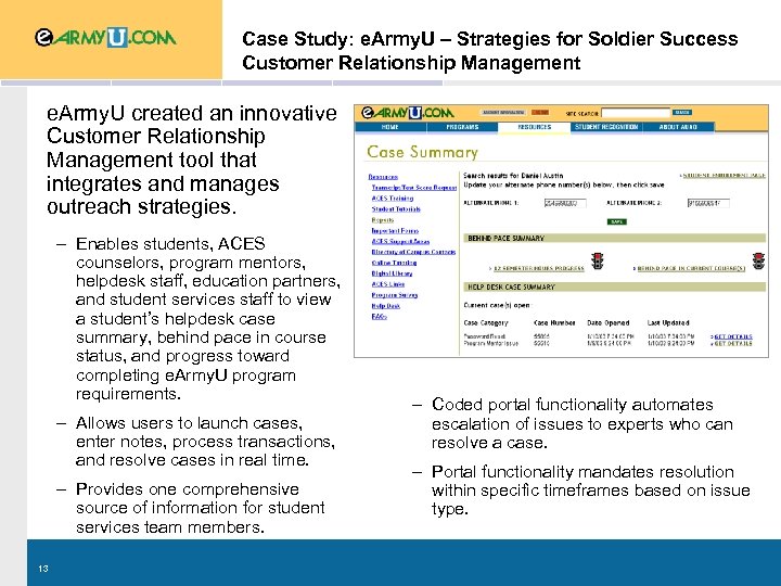 Case Study: e. Army. U – Strategies for Soldier Success Customer Relationship Management e.