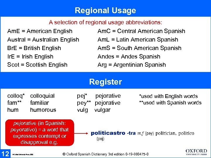 Regional Usage A selection of regional usage abbreviations: Am. E = American English Austral