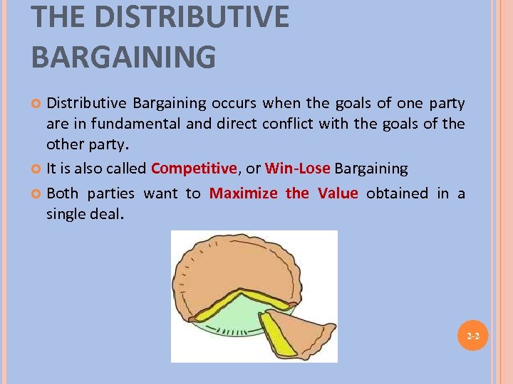 THE DISTRIBUTIVE BARGAINING Distributive Bargaining occurs when the goals of one party are in