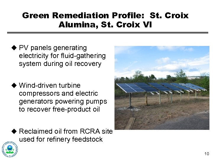 Green Remediation Profile: St. Croix Alumina, St. Croix VI u PV panels generating electricity