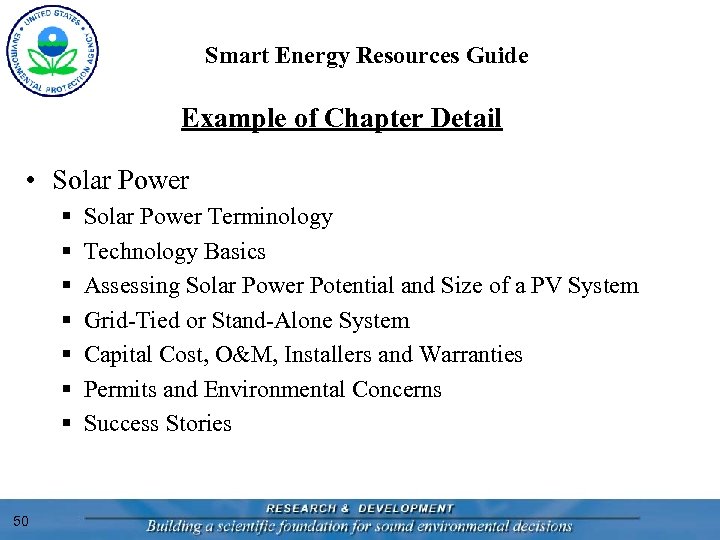Smart Energy Resources Guide Example of Chapter Detail • Solar Power § § §