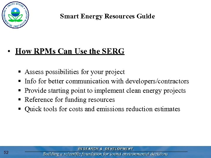Smart Energy Resources Guide • How RPMs Can Use the SERG § § §