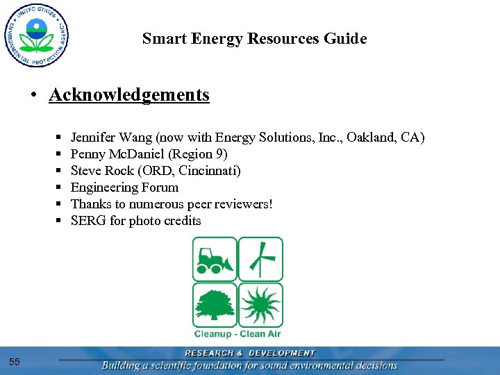 Smart Energy Resources Guide • Acknowledgements § § § 55 Jennifer Wang (now with