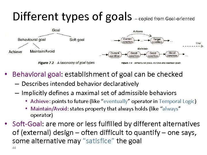 Different types of goals – copied from Goal-oriented modeling • Behavioral goal: establishment of