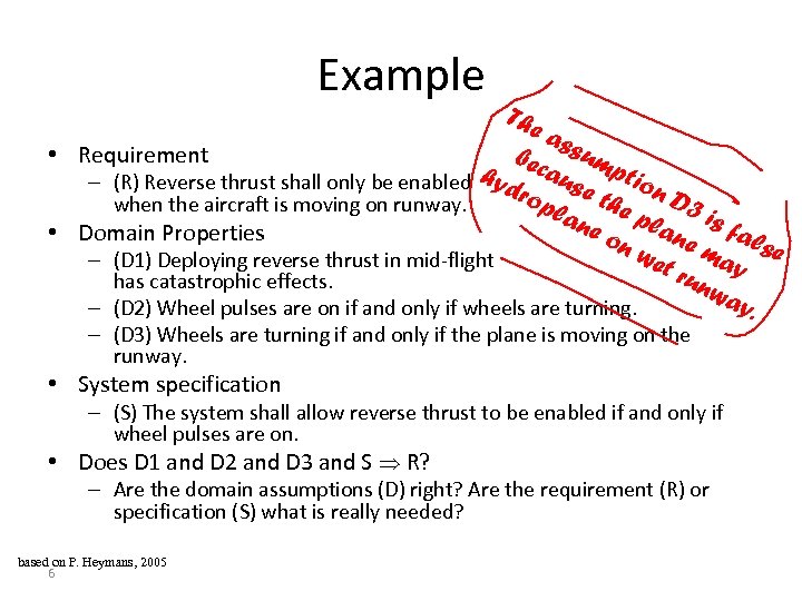 Example The ass • Requirement bec ump – (R) Reverse thrust shall only be