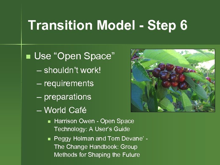 Transition Model - Step 6 n Use “Open Space” – shouldn’t work! – requirements