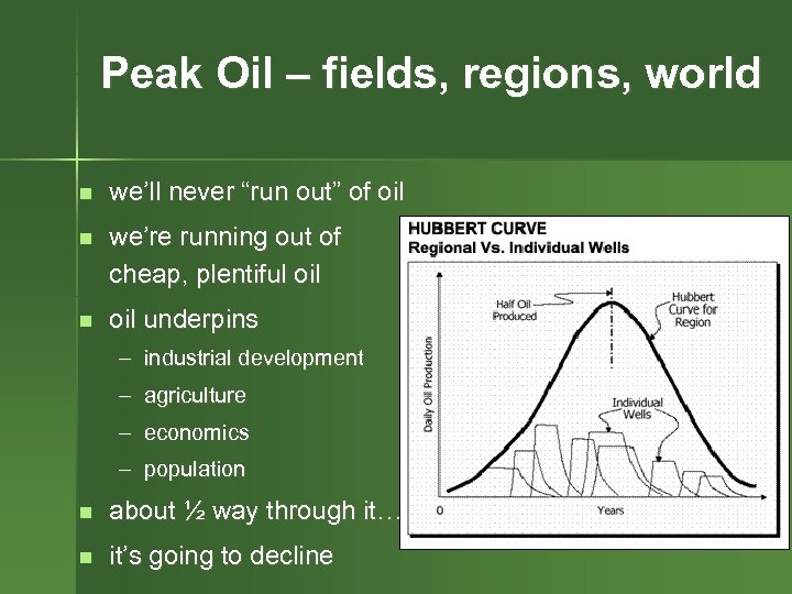 Peak Oil – fields, regions, world n we’ll never “run out” of oil n