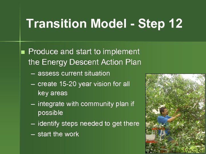 Transition Model - Step 12 n Produce and start to implement the Energy Descent