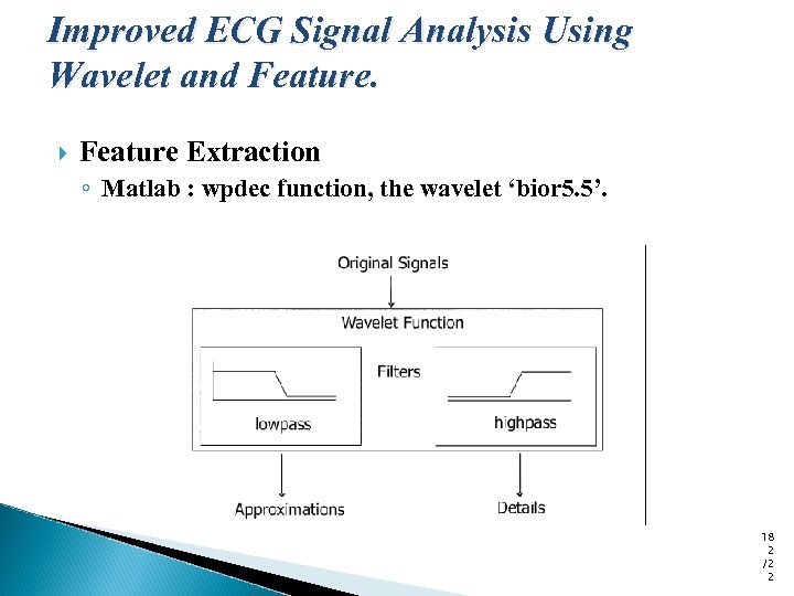 Improved ECG Signal Analysis Using Wavelet and Feature Extraction ◦ Matlab : wpdec function,
