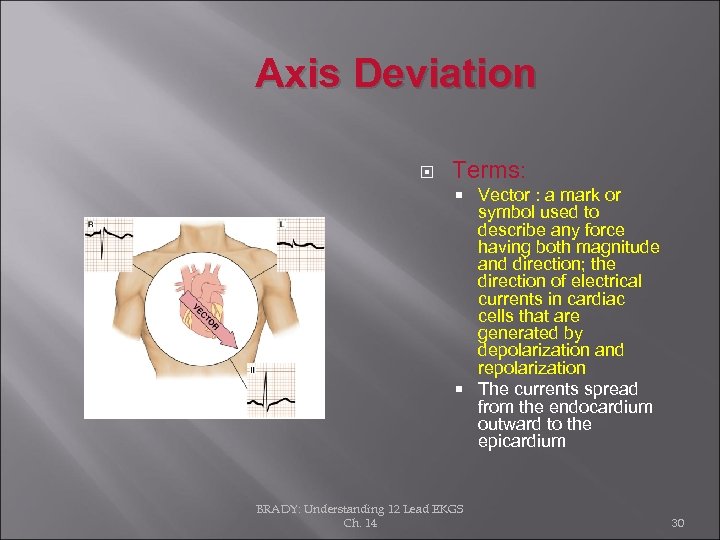 Axis Deviation Terms: Vector : a mark or symbol used to describe any force