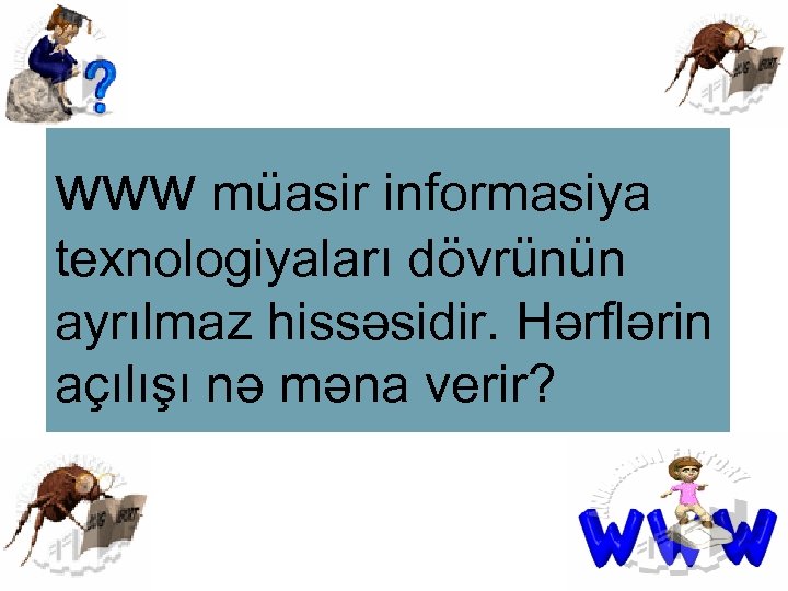 www müasir informasiya texnologiyaları dövrünün ayrılmaz hissəsidir. Hərflərin açılışı nə məna verir? 