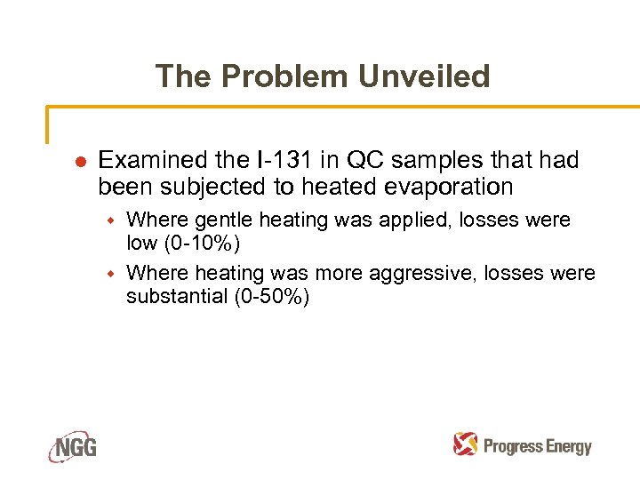 The Problem Unveiled l Examined the I-131 in QC samples that had been subjected