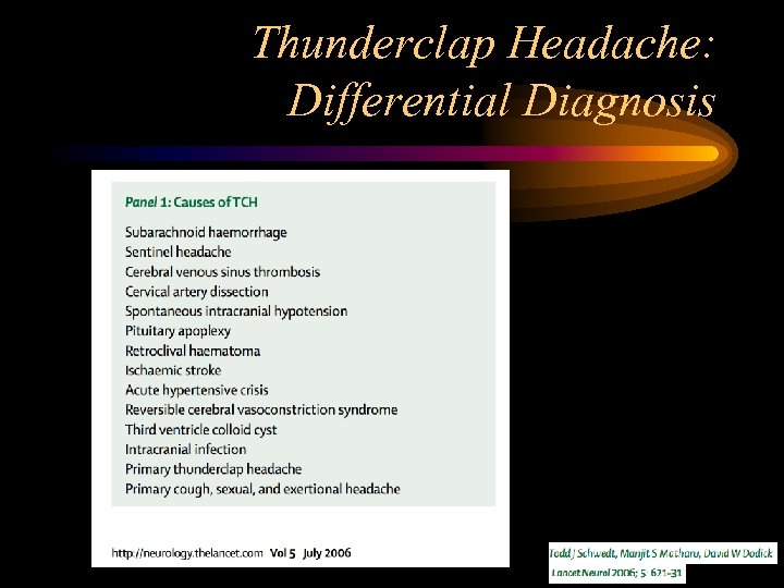 Thunderclap Headache: Differential Diagnosis 