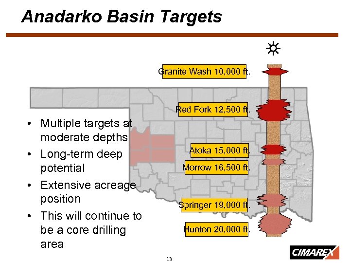 Anadarko Basin Targets Granite Wash 10, 000 ft. Red Fork 12, 500 ft. •