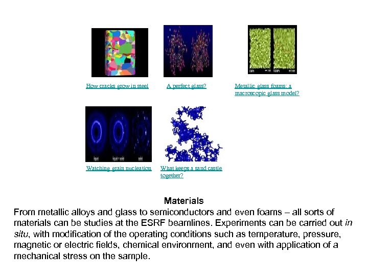 How cracks grow in steel A perfect glass? Watching grain nucleation Metallic glass foams: