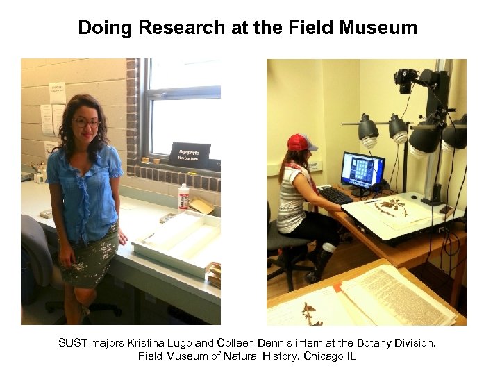 Doing Research at the Field Museum SUST majors Kristina Lugo and Colleen Dennis intern