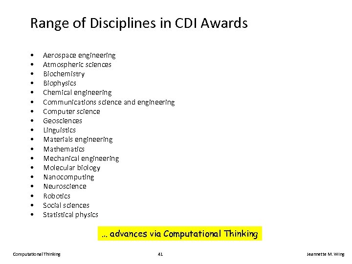 Range of Disciplines in CDI Awards • • • • • Aerospace engineering Atmospheric