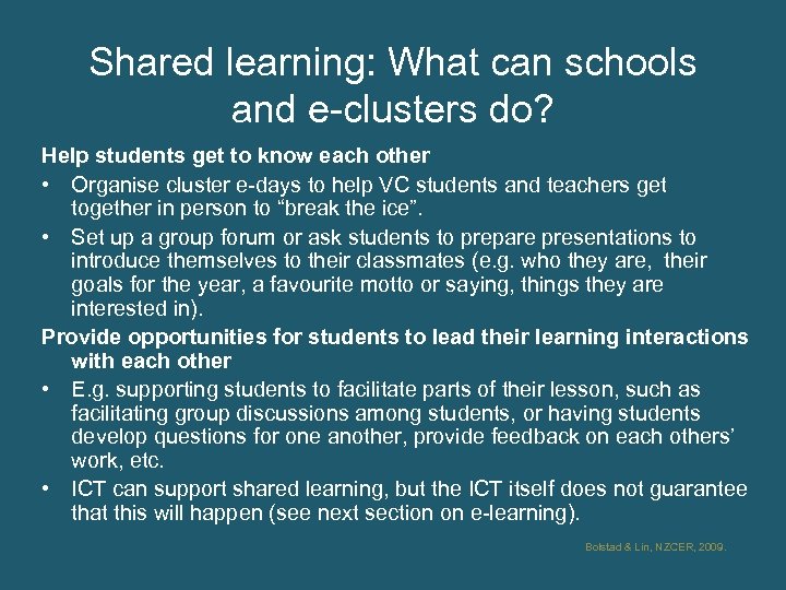 Shared learning: What can schools and e-clusters do? Help students get to know each