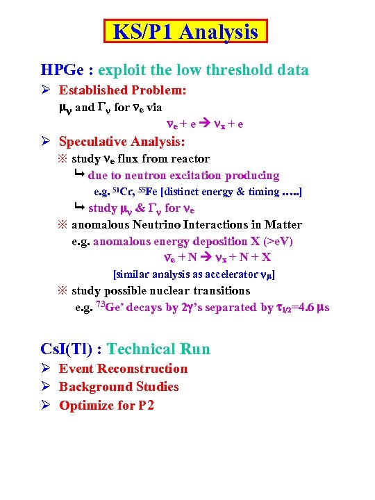 KS/P 1 Analysis HPGe : exploit the low threshold data Ø Established Problem: mn