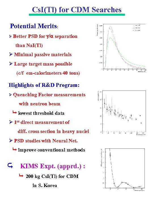 Cs. I(Tl) for CDM Searches Potential Merits: Ø Better PSD for g/a separation than