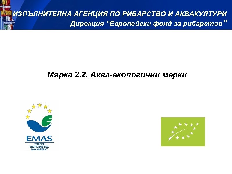 ИЗПЪЛНИТЕЛНА АГЕНЦИЯ ПО РИБАРСТВО И АКВАКУЛТУРИ Дирекция “Европейски фонд за рибарство” Мярка 2. 2.