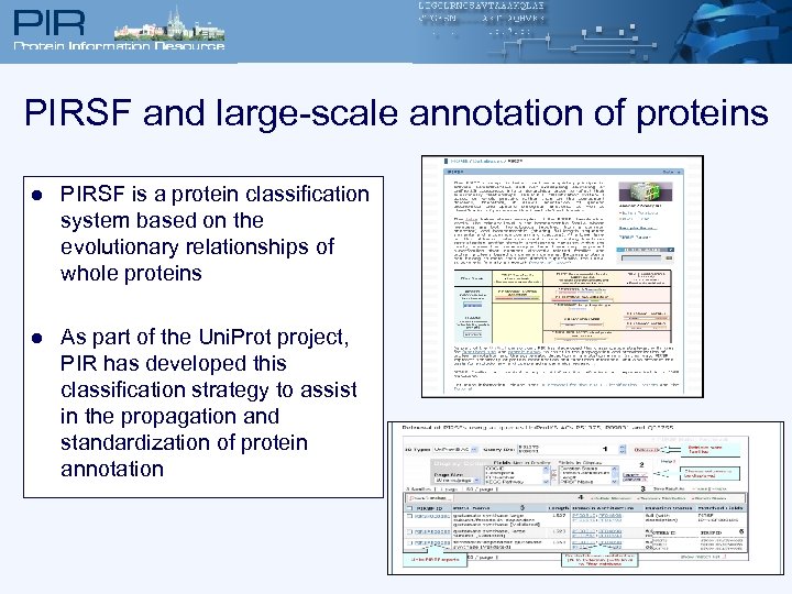 PIRSF and large-scale annotation of proteins l PIRSF is a protein classification system based