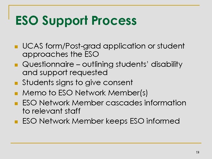 ESO Support Process n n n UCAS form/Post-grad application or student approaches the ESO