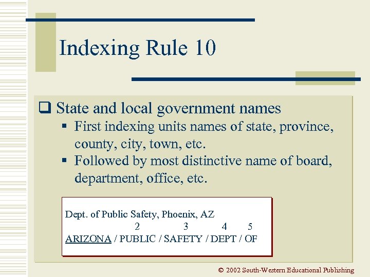 Indexing Rule 10 q State and local government names § First indexing units names