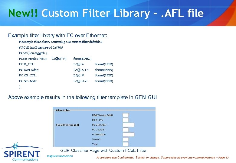 New!! Custom Filter Library –. AFL file Example filter library with FC over Ethernet: