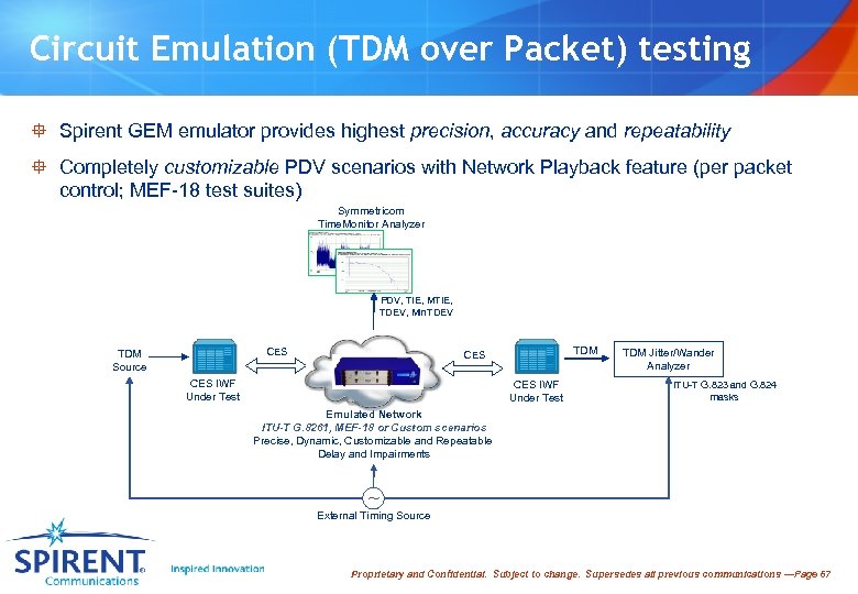 Circuit Emulation (TDM over Packet) testing ° Spirent GEM emulator provides highest precision, accuracy