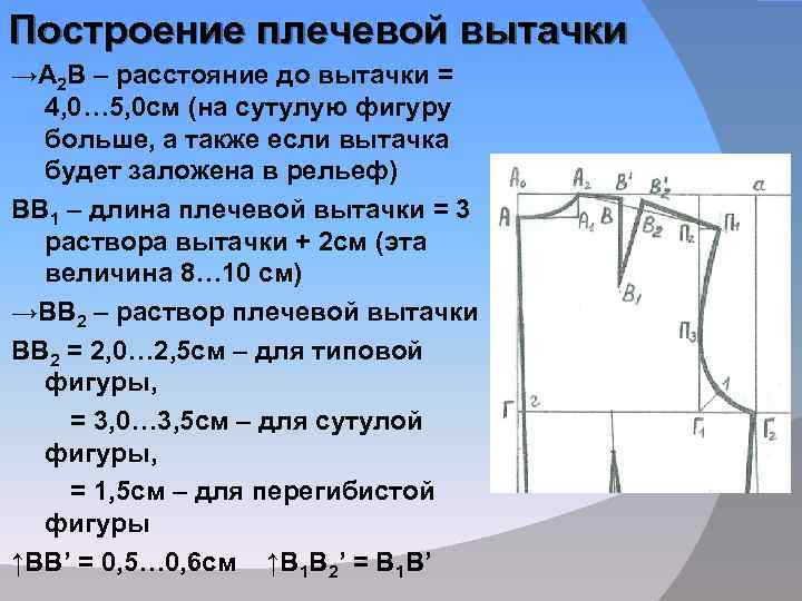 Построение плечевой вытачки →А 2 В – расстояние до вытачки = 4, 0… 5,