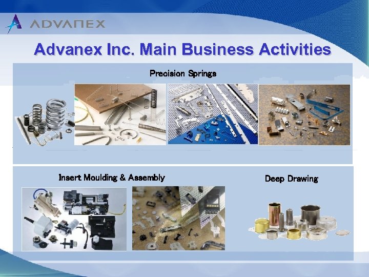 Advanex Inc. Main Business Activities Precision Springs Insert Moulding & Assembly Deep Drawing 