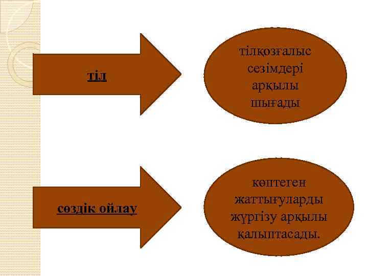 тіл тілқозғалыс сезімдері арқылы шығады сөздік ойлау көптеген жаттығуларды жүргізу арқылы қалыптасады. 