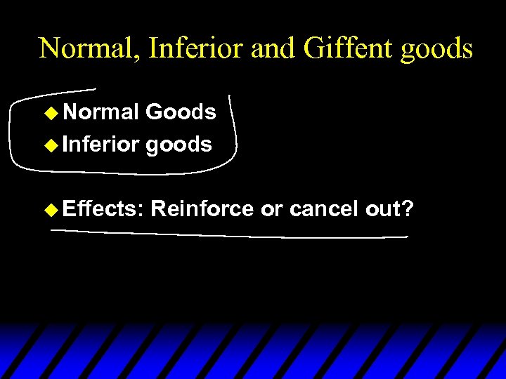 Normal, Inferior and Giffent goods u Normal Goods u Inferior goods u Effects: Reinforce