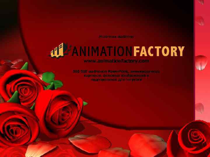 Источник шаблона www. animationfactory. com 500 000 шаблонов Power. Point, анимированных картинок, фоновых изображений