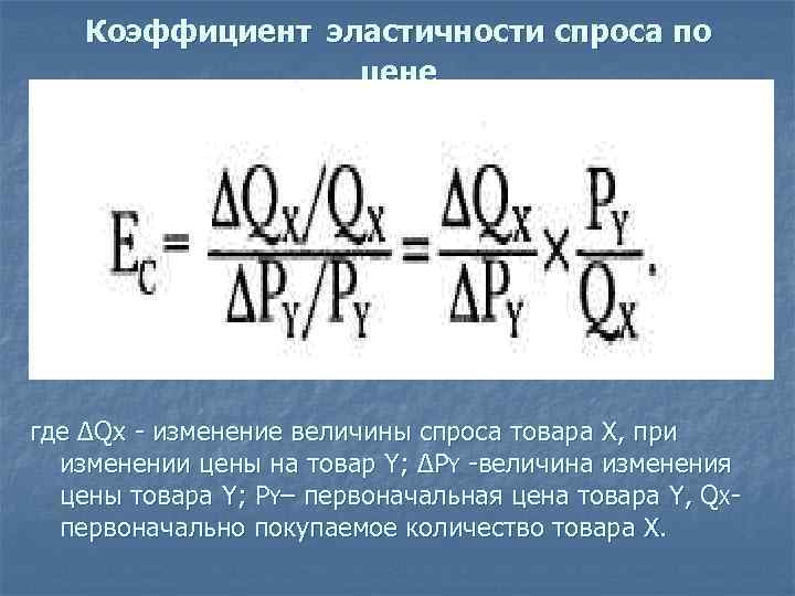 Коэффициент эластичности спроса по цене где ∆Qx - изменение величины спроса товара X, при