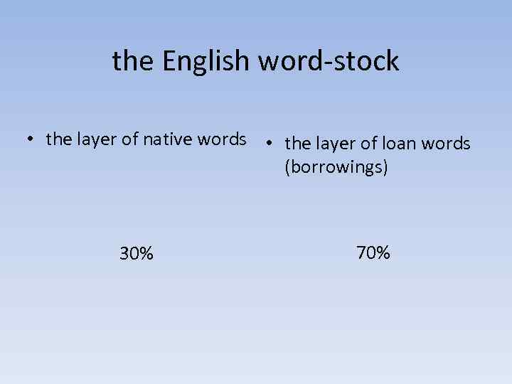 the English word-stock • the layer of native words • the layer of loan