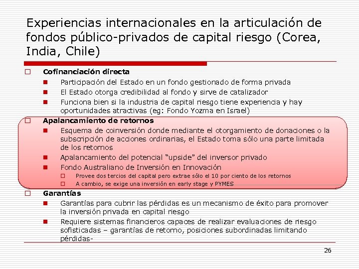 Experiencias internacionales en la articulación de fondos público-privados de capital riesgo (Corea, India, Chile)