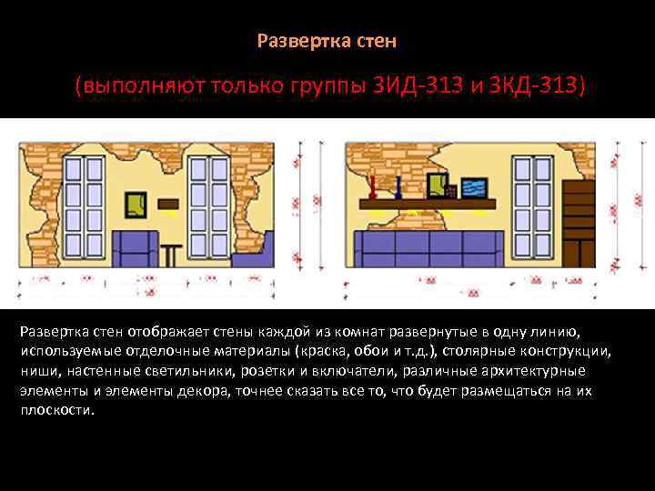 Развертка стен (выполняют только группы ЗИД-313 и ЗКД-313) Развертка стен отображает стены каждой из