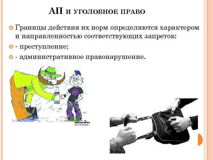 АП И УГОЛОВНОЕ ПРАВО Границы действия их норм определяются характером и направленностью соответствующих запретов: