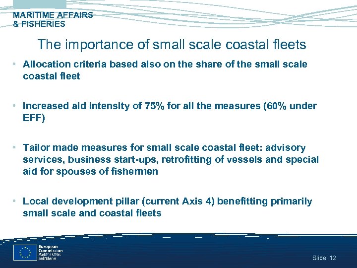 MARITIME AFFAIRS & FISHERIES The importance of small scale coastal fleets • Allocation criteria