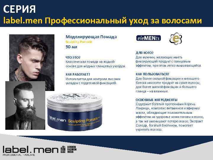 СЕРИЯ label. men Профессиональный уход за волосами Моделирующая Помада Sculpting Pomade 50 мл ЧТО