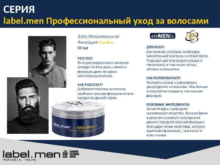 СЕРИЯ label. men Профессиональный уход за волосами Воск Максимальная Фиксация Max Wax 50 мл