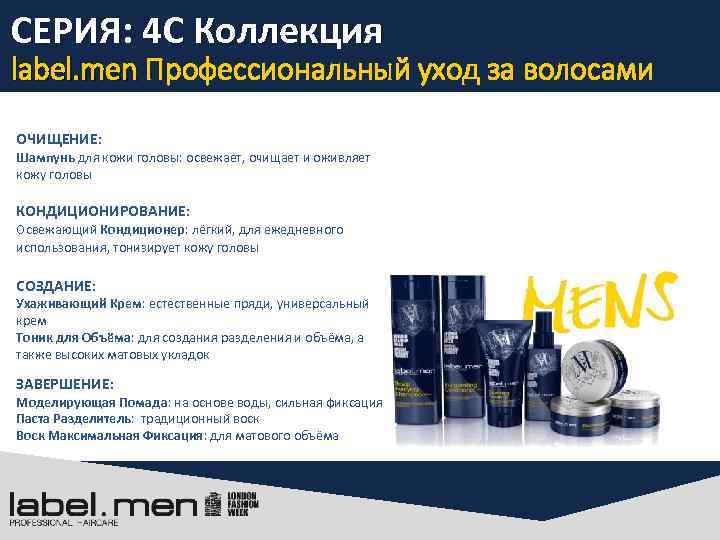 СЕРИЯ: 4 C Коллекция label. men Профессиональный уход за волосами ОЧИЩЕНИЕ: Шампунь для кожи
