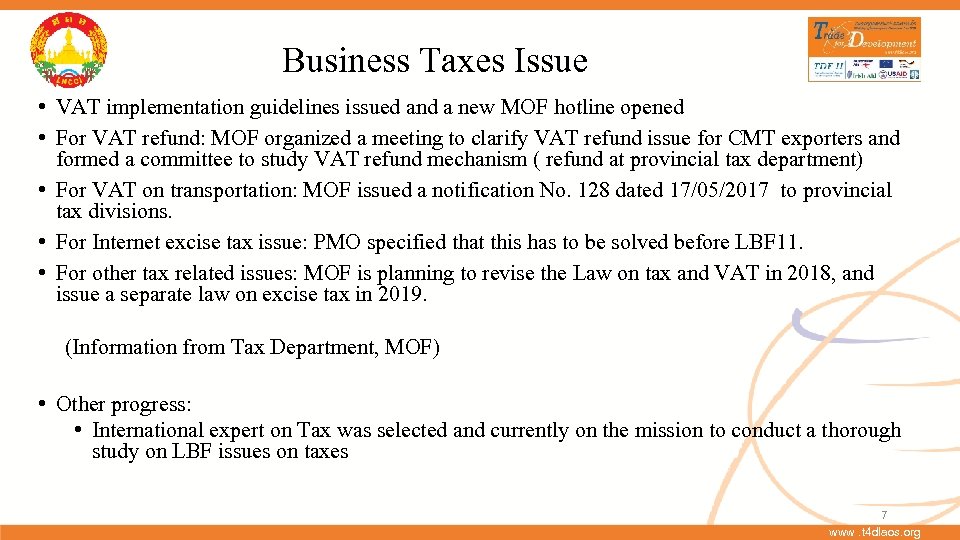 Business Taxes Issue • VAT implementation guidelines issued and a new MOF hotline opened