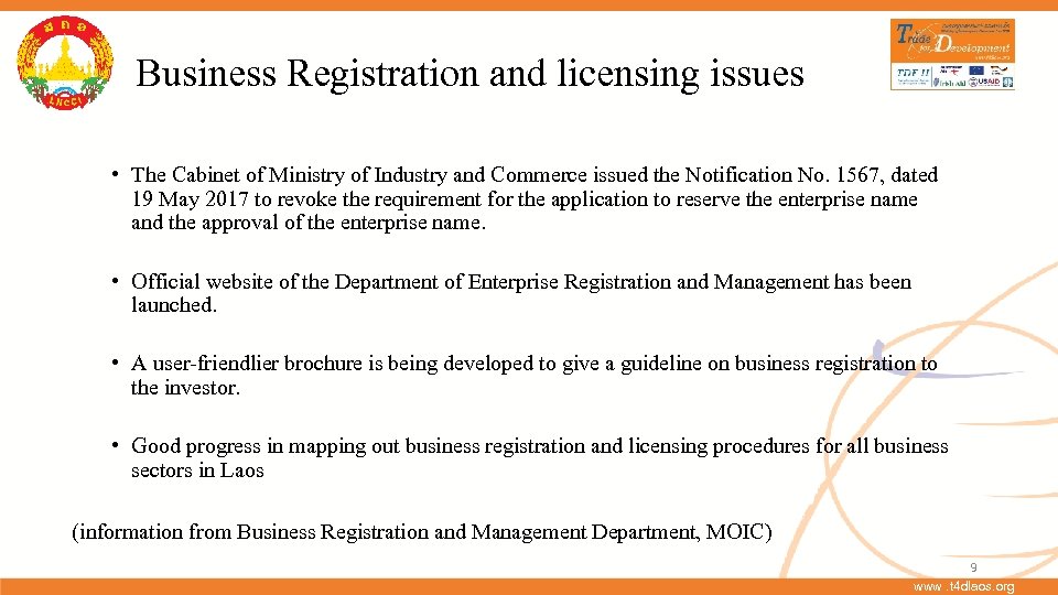 Business Registration and licensing issues • The Cabinet of Ministry of Industry and Commerce