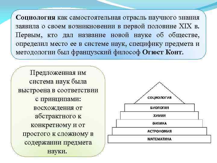 Социология как самостоятельная отрасль научного знания заявила о своем возникновении в первой половине XIX