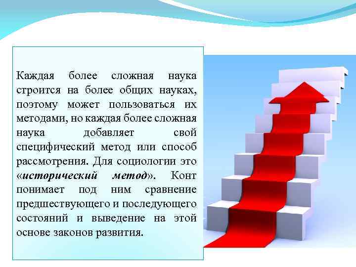Каждая более сложная наука строится на более общих науках, поэтому может пользоваться их методами,